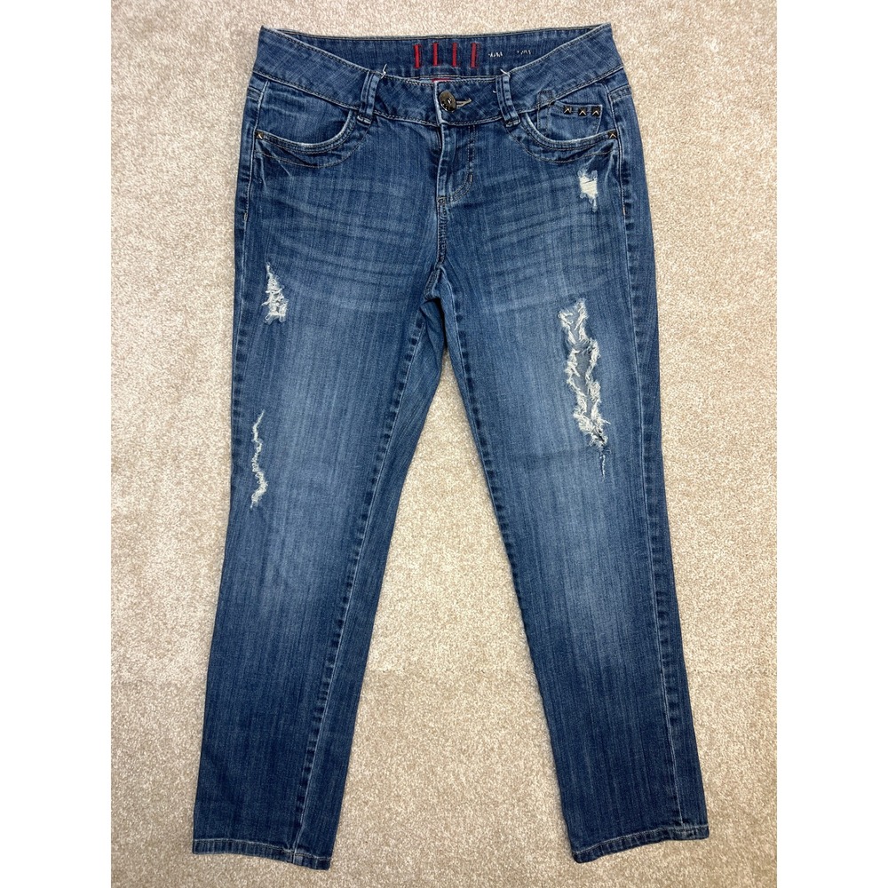 ELLE Women`s Blue Denim Distressed Skinny Jeans Size 6